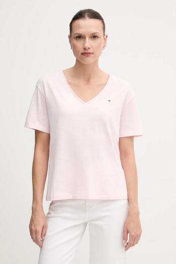 Bavlnené tričko Tommy Hilfiger dámske, ružová farba, WW0WW43901