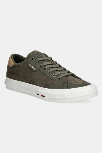 Semišové tenisky Tommy Hilfiger TH HI VULC STREET LOW SUEDE RWB zelená farba, FM0FM05458
