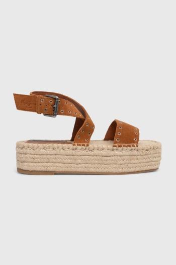 Semišové sandále Pepe Jeans PLS90657 dámske, hnedá farba, na platforme, TRACY ANTIQUE