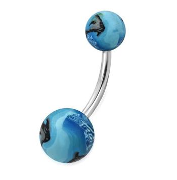 Piercing do pupka z ocele - guličky FIMO s motívom oceánu, ryba