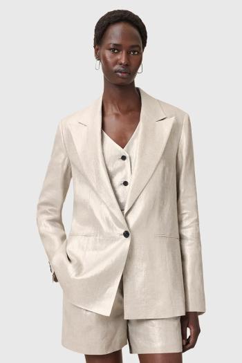 Ľanové sako AllSaints AVERIE strieborná farba, jednoradová, jednofarebná, W067QC