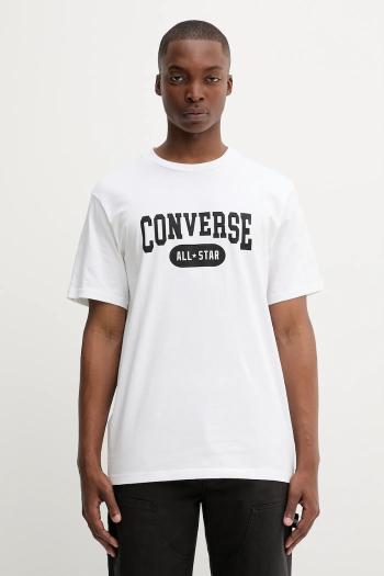 Bavlnené tričko Converse pánske, biela farba, s potlačou, 10027730-A02