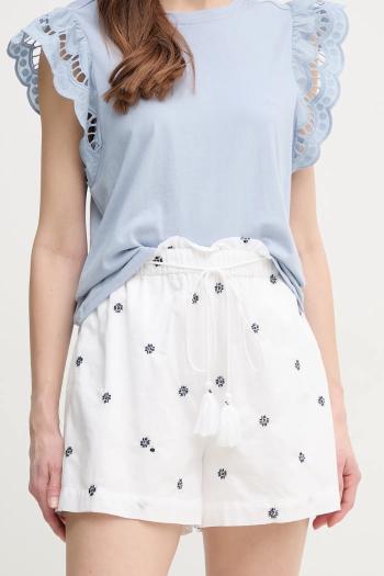 Bavlnené šortky Pepe Jeans EDNA dámske, biela farba, s nášivkou, vysoký pás, PL801159