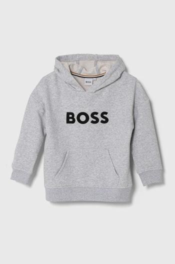 Detská mikina BOSS šedá farba, s kapucňou, s potlačou