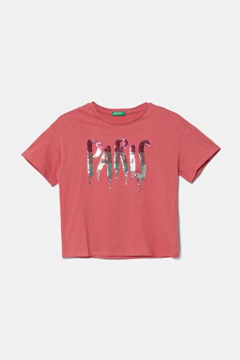 Detské bavlnené tričko United Colors of Benetton ružová farba, 3I1XC10NY