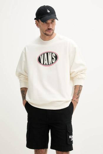 Bavlnená mikina Vans pánska, béžová farba, s potlačou, VN000HPQFS81
