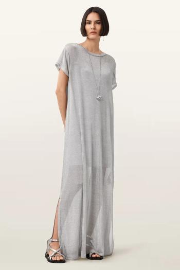 Šaty AllSaints THEA strieborná farba, maxi, rovný strih, W236DC