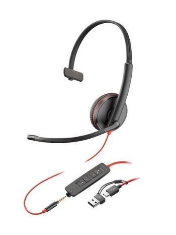 Poly Blackwire 3215 náhlavná súprava, 3.5 mm jack + USB-C/A adaptér, mono