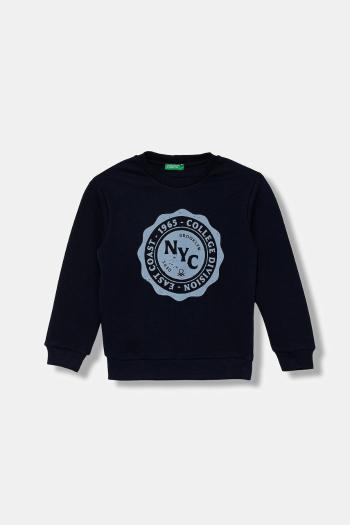 Detská bavlnená mikina United Colors of Benetton tmavomodrá farba, s potlačou, 3J68G10KN