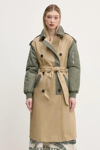 Kabát Desigual ARKANSAS dámsky, béžová farba, prechodný, dvojradový, 25SWEW04