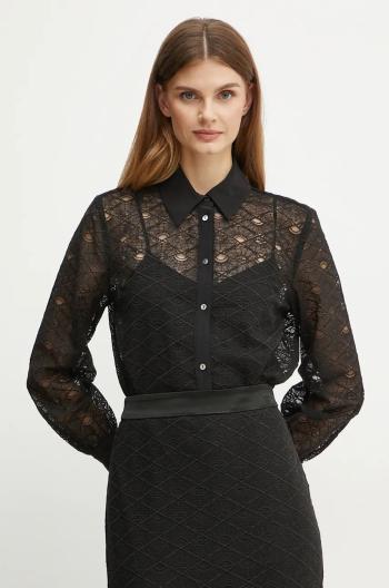 Košeľa Karl Lagerfeld dámska, čierna farba, regular, s klasickým golierom, 246W1609