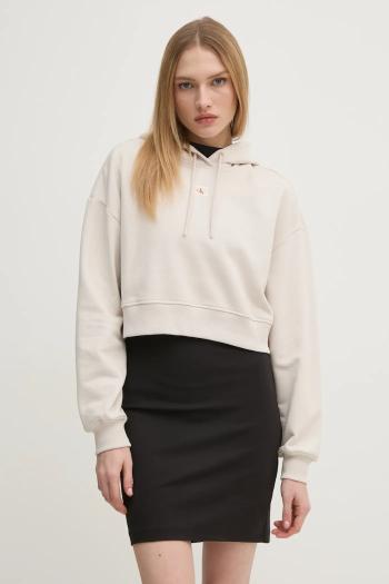 Bavlnená mikina Calvin Klein Jeans dámska, béžová farba, s kapucňou, jednofarebná, J20J224746