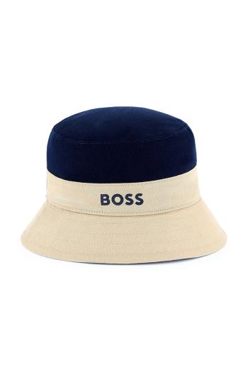 Bavlnená obojstranná detská čiapka BOSS béžová farba, bavlnená, J51698