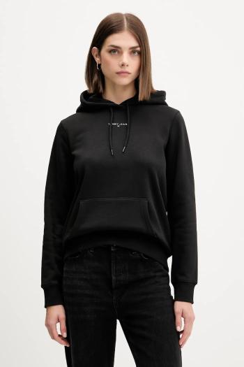 Mikina Tommy Jeans čierna farba, s kapucňou, s potlačou, DW0DW21963