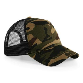 Beechfield Maskáčová šiltovka so sieťkou - Jungle Camo / čierna