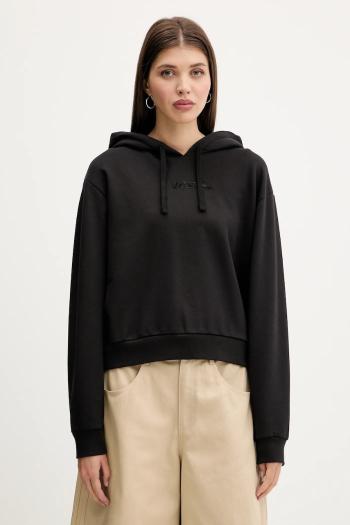 Bavlnená mikina Vans čierna farba, s kapucňou, jednofarebná, VN000RAHBLK1