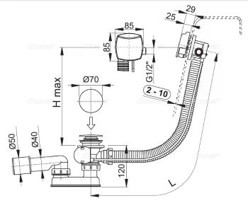 Alcadrain Sifón vaňový automat s napúšťaním prepadom, kov A564KM1-120 A564KM1-120