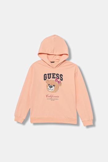 Detská bavlnená mikina Guess oranžová farba, s kapucňou, s nášivkou, J5YQ06 KA6R4