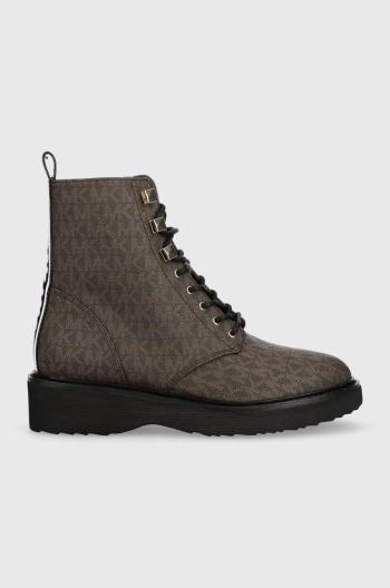 Členkové topánky MICHAEL Michael Kors Haskell dámske, hnedá farba, na plochom podpätku,