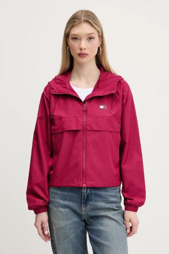 Bunda Tommy Jeans ružová farba, prechodná, oversize, DW0DW20672