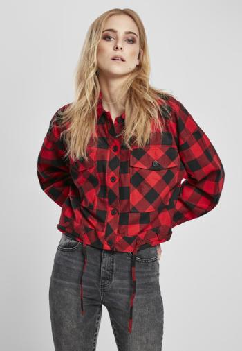 Urban Classics Ladies Short Oversized Check Shirt black/red - 4XL