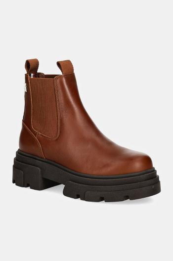 Topánky chelsea Tommy Hilfiger COMBAT LEATHER LOW CHELSEA dámske, hnedá farba, na platforme, FW0FW08089