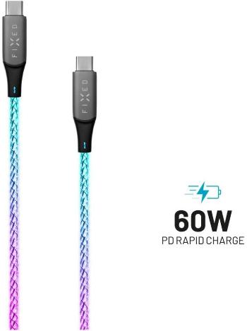 Tápkábel FIXED LED Cable USB-C/USB-C világító hatással és PD támogatással 1,2 méter 60W fonott szivárvány