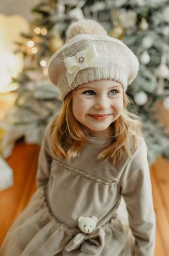 Detská čiapka s prímesou vlny Jamiks KATHRINE II béžová farba biela, JZH272