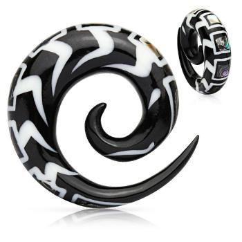 Špirálový vzorovaný expander do ucha z organického materiálu, úlomky mušle - Hrúbka: 10 mm