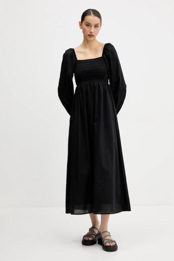 Bavlnené šaty Tommy Jeans čierna farba, midi, áčkový strih, DW0DW21335