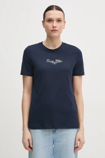 Bavlnené tričko Tommy Hilfiger dámske, tmavomodrá farba, WW0WW45428