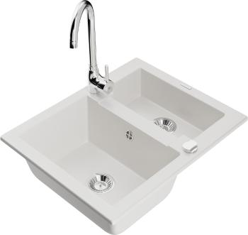 MEXEN/S MEXEN/S - Carlos granitový drez 1.5 vrátane batérie Telma, biela 6518-20-670200-00