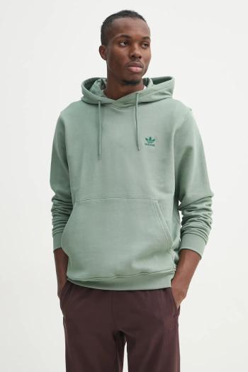 Bavlnená mikina adidas Originals Essential pánska, zelená farba, s kapucňou, jednofarebná, JD2410