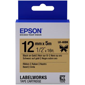 Epson LabelWorks LK-4KBK C53S654001 12mm x 5m, čierna tlač / zlatý podklad, textilná stuha, originálna páska