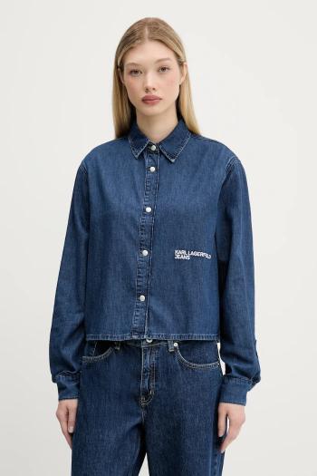 Rifľová košeľa Karl Lagerfeld Jeans tmavomodrá farba, regular, s klasickým golierom, A3W11002