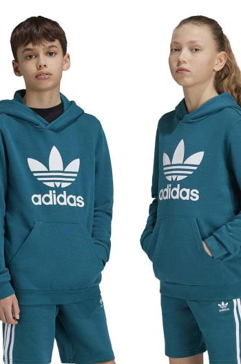 Detská mikina adidas Originals TREFOIL HOODIE zelená farba, s kapucňou, s potlačou, IY7440