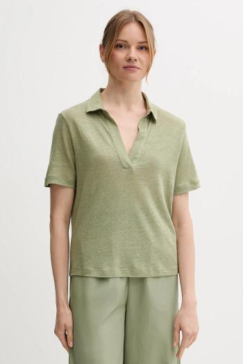 Ľanové polo United Colors of Benetton zelená farba, 37UJD300Y
