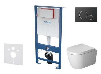 Kielle - Genesis Set predstenovej inštalácie, klozetu ME by Starck a dosky softclose, tlačidlo Gemini II, matná čierna/chróm SANI11AP5101