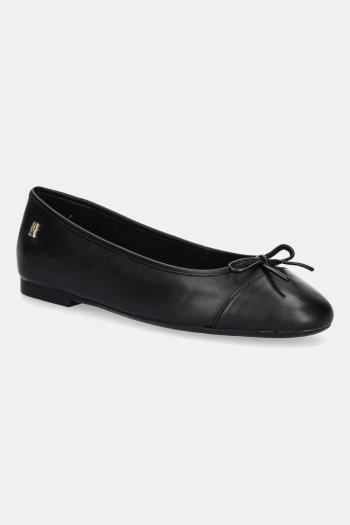 Kožené balerínky Tommy Hilfiger TOE CAP LEATHER BALLERINA čierna farba, FW0FW08759
