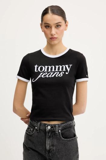 Bavlnené tričko Tommy Jeans dámske, čierna farba, DW0DW20631