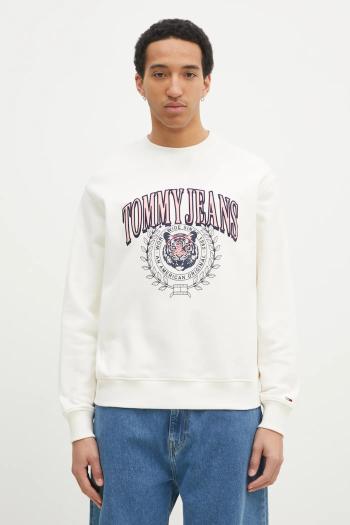 Bavlnená mikina Tommy Jeans pánska, béžová farba, s nášivkou, DM0DM20640