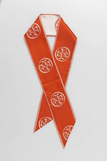 Šatka s hodvábom Tory Burch Medallion oranžová farba, vzorovaná, 174863-600