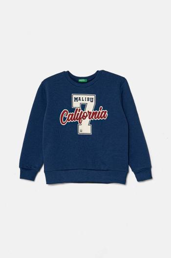 Detská bavlnená mikina United Colors of Benetton tmavomodrá farba, s potlačou, 3FWYC10K6