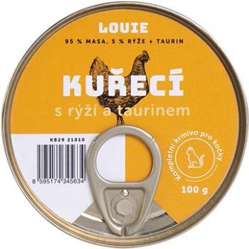 LOUIE Kompl. krmivo pre mačky - kuracie (95 %) s ryžou (5 %) a taurínom 100 g (8595174345634)