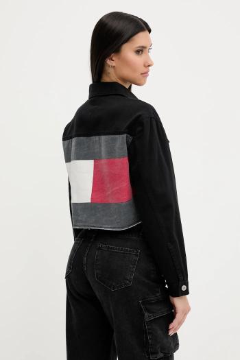 Rifľová bunda Tommy Jeans čierna farba, prechodná, oversize, DW0DW21431