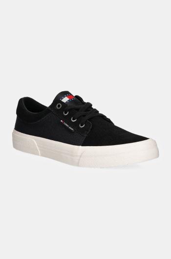 Tenisky Tommy Jeans TJM VULC. SKATER MIX MATERIAL pánske, čierna farba, EM0EM01456