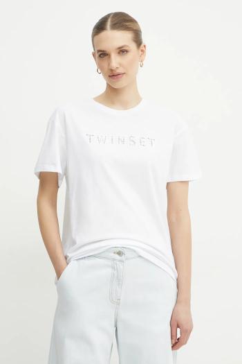 Bavlnené tričko Twinset dámske, biela farba, 251TT2041