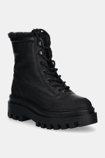 Členkové topánky Calvin Klein Jeans FLATFORM LACE UP BOOT PADDED dámske, čierna farba, na platforme, zateplené, YW0YW01557
