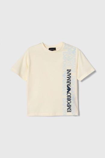 Detské bavlnené tričko Emporio Armani béžová farba, s potlačou