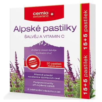 CEMIO Alpské pastilky šalvia + Vitamín C 15 + 5 pastiliek ZADARMO